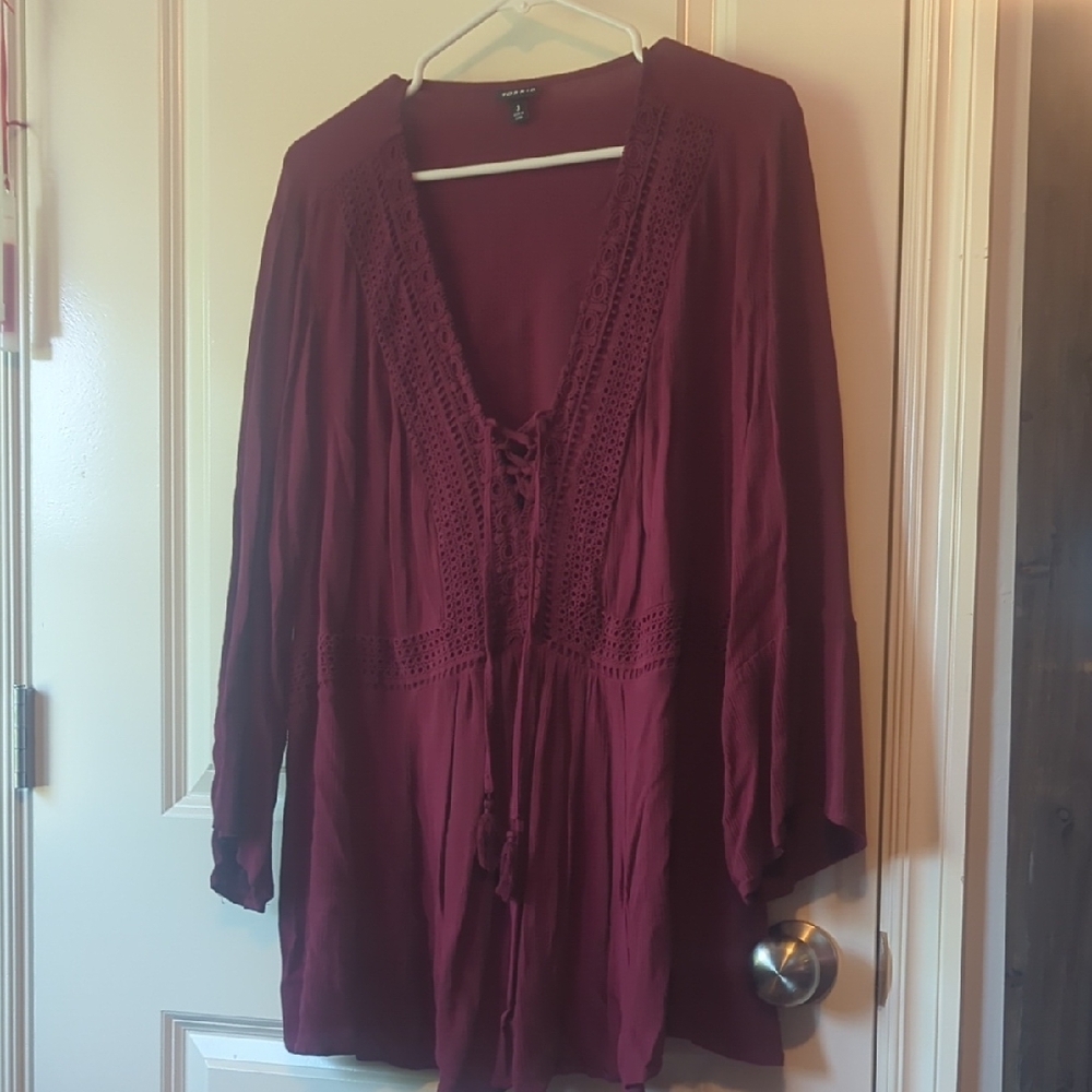 Torrid Red 3/4 Sleeve Tie Front Blouse